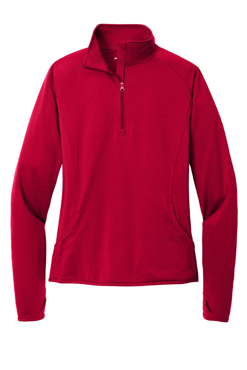 Sport-Tek LST850 Womens Sport-Wick Moisture Wicking 1/4 Zip Sweatshirt w/ Pouch Pocket Deep Red Flat Front