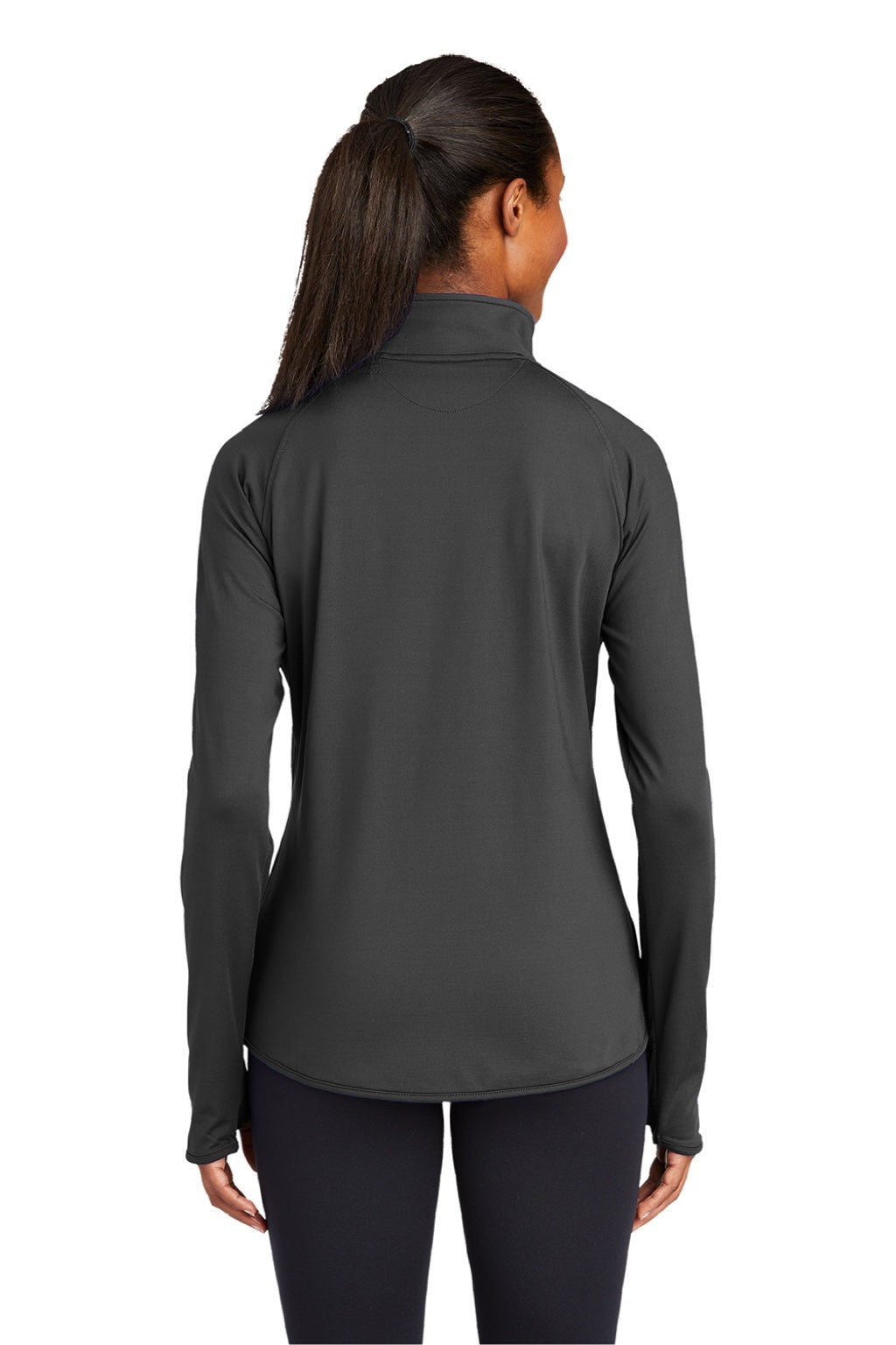 Sport-Tek LST850 Womens Sport-Wick Moisture Wicking 1/4 Zip Sweatshirt w/ Pouch Pocket Charcoal Grey Model Back