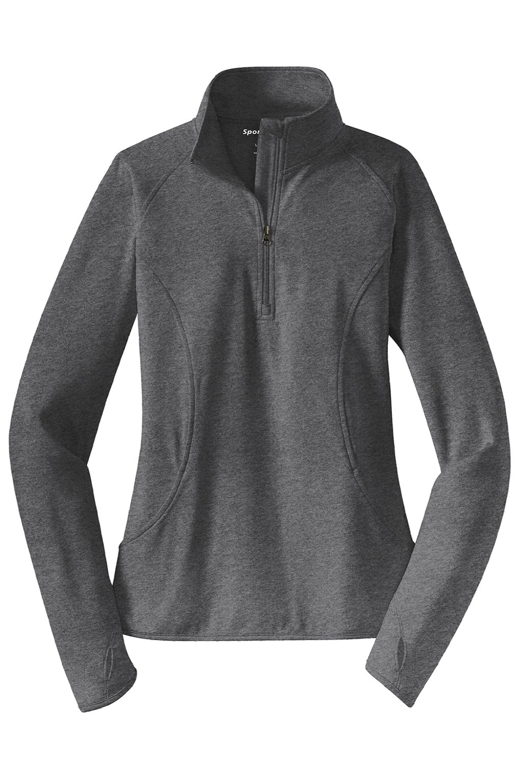 Sport-Tek LST850 Womens Sport-Wick Moisture Wicking 1/4 Zip Sweatshirt w/ Pouch Pocket Heather Charcoal Grey Flat Front