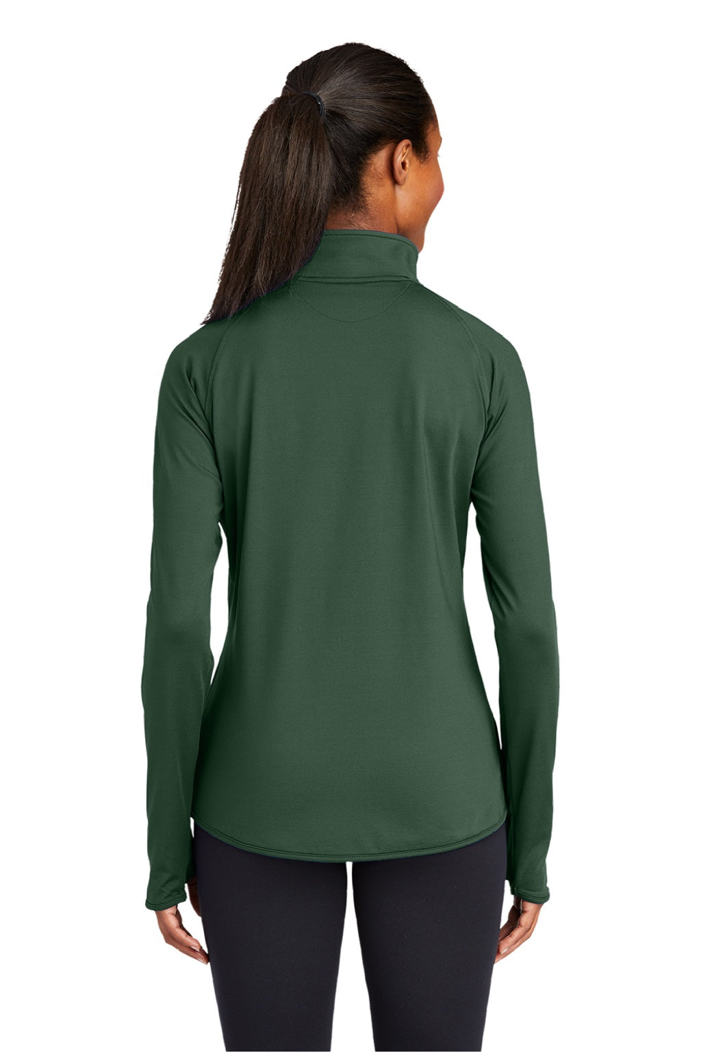 Sport-Tek LST850 Womens Sport-Wick Moisture Wicking 1/4 Zip Sweatshirt w/ Pouch Pocket Forest Green Model Back