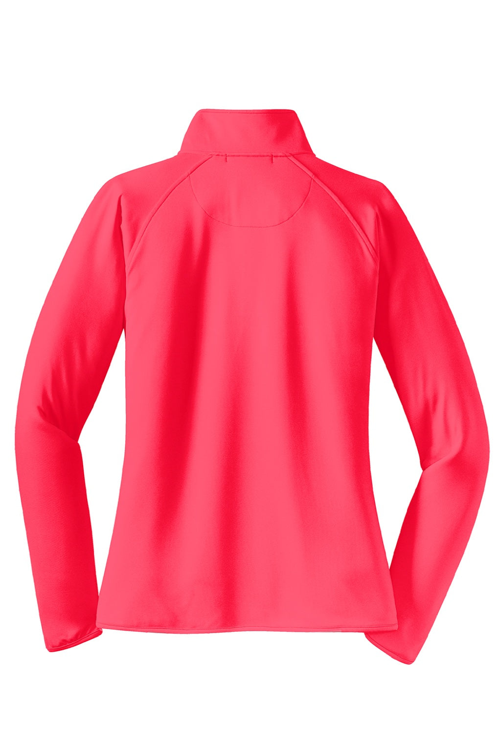 Sport-Tek LST850 Womens Sport-Wick Moisture Wicking 1/4 Zip Sweatshirt w/ Pouch Pocket Hot Coral Pink Flat Back
