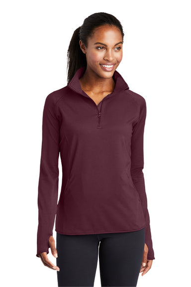 Sport-Tek LST850 Womens Sport-Wick Moisture Wicking 1/4 Zip Sweatshirt w/ Pouch Pocket Maroon Model Front