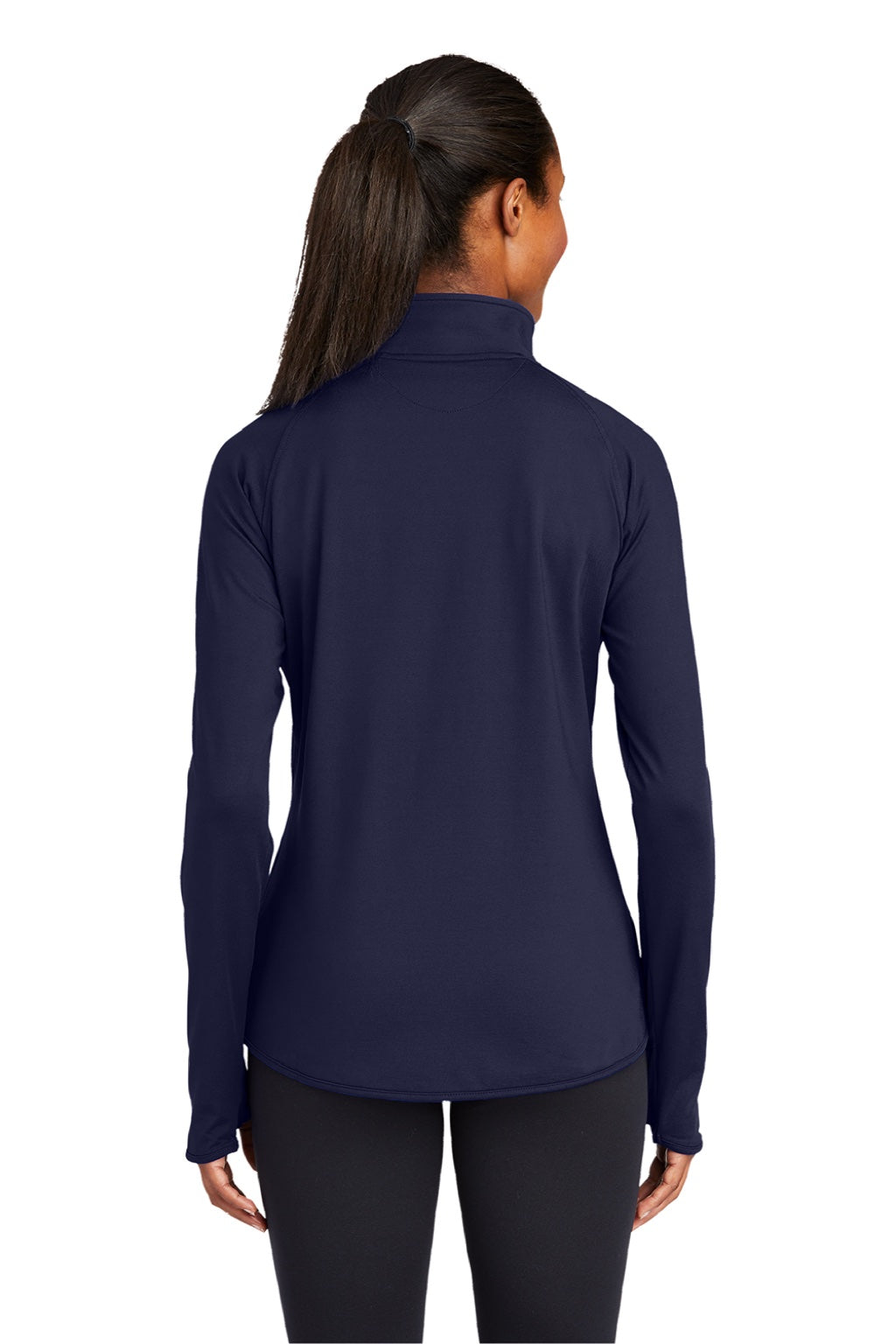 Sport-Tek LST850 Womens Sport-Wick Moisture Wicking 1/4 Zip Sweatshirt w/ Pouch Pocket True Navy Blue Model Back