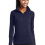 Sport-Tek Womens Sport-Wick Moisture Wicking 1/4 Zip Sweatshirt w/ Pouch Pocket - True Navy Blue