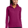 Sport-Tek Womens Sport-Wick Moisture Wicking 1/4 Zip Sweatshirt w/ Pouch Pocket - Pink Rush