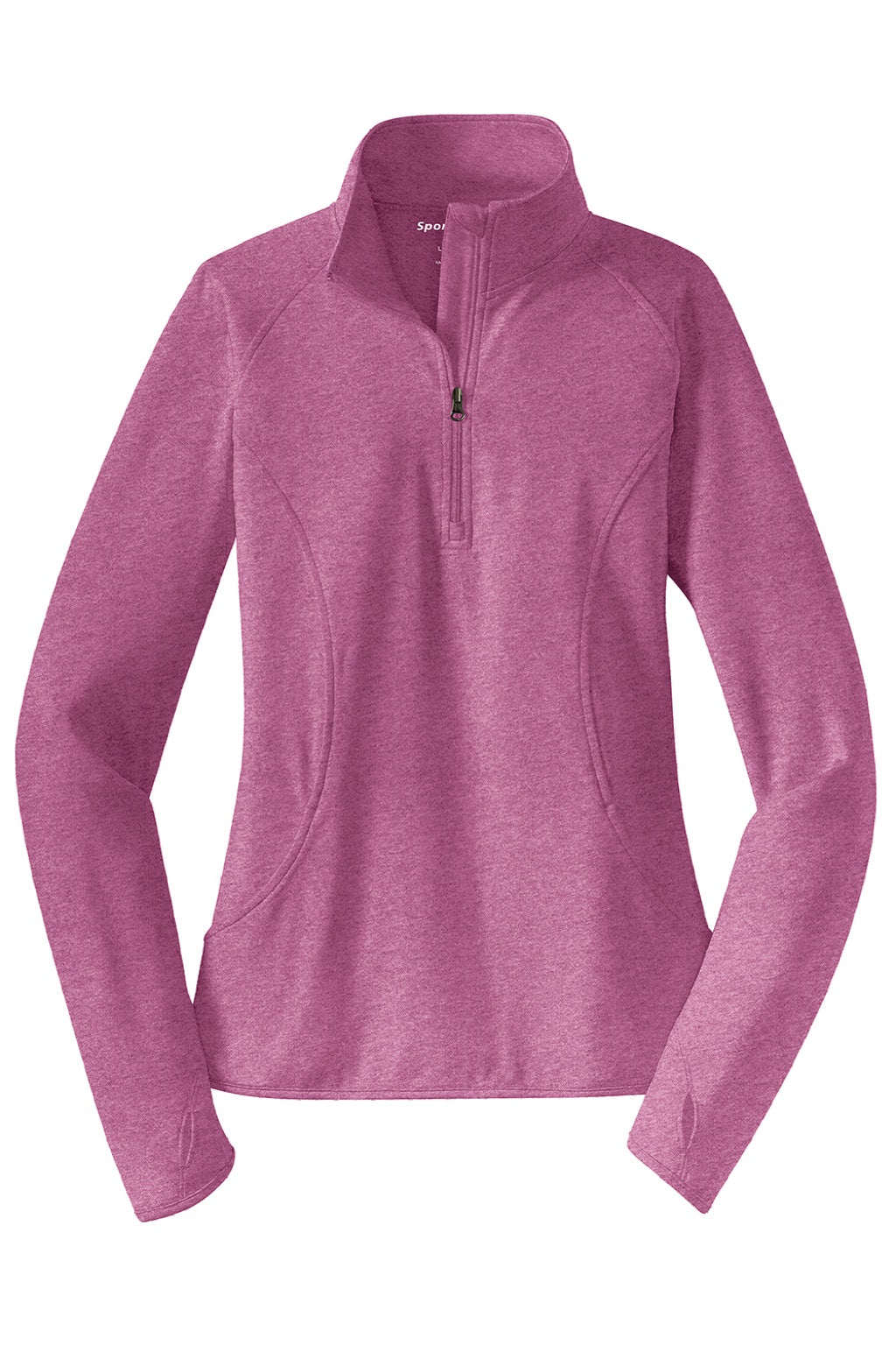 Sport-Tek LST850 Womens Sport-Wick Moisture Wicking 1/4 Zip Sweatshirt w/ Pouch Pocket Heather Pink Rush Flat Front