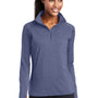Sport-Tek Womens Sport-Wick Moisture Wicking 1/4 Zip Sweatshirt w/ Pouch Pocket - Heather True Navy Blue