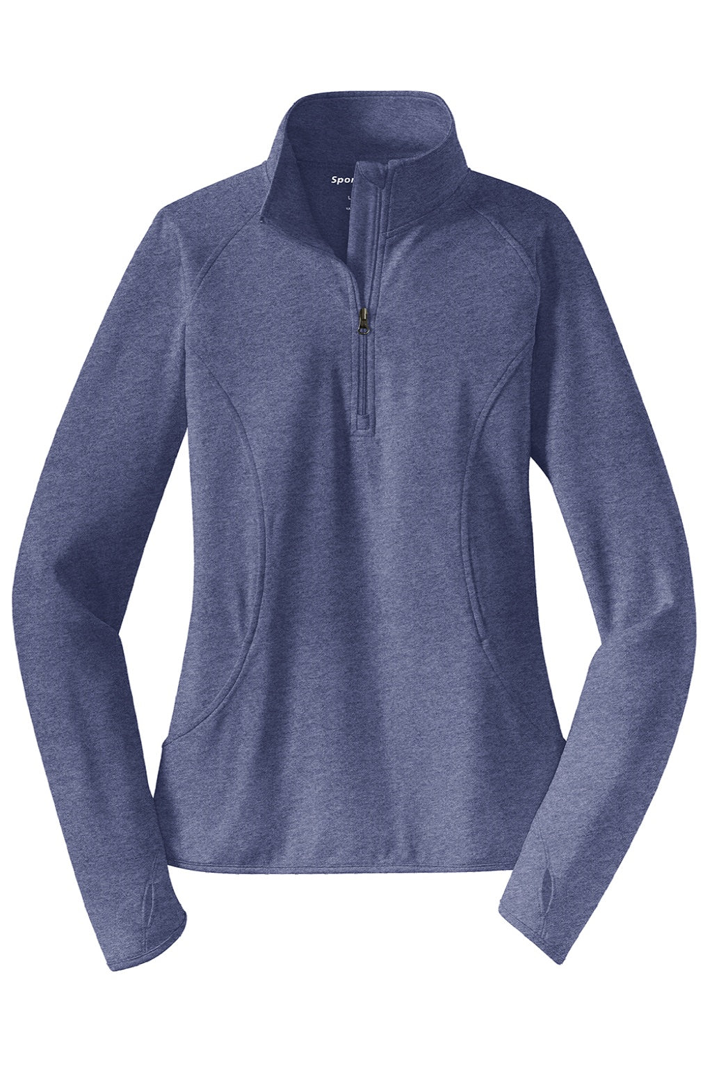 Sport-Tek LST850 Womens Sport-Wick Moisture Wicking 1/4 Zip Sweatshirt w/ Pouch Pocket Heather True Navy Blue Flat Front