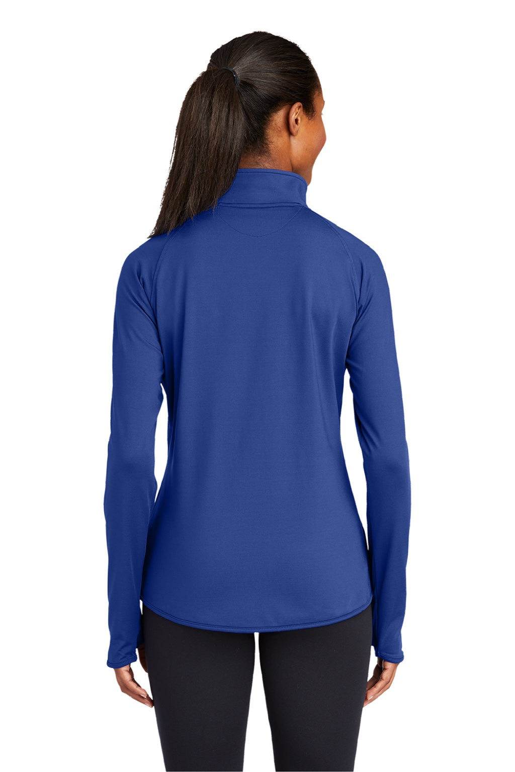 Sport-Tek LST850 Womens Sport-Wick Moisture Wicking 1/4 Zip Sweatshirt w/ Pouch Pocket True Royal Blue Model Back