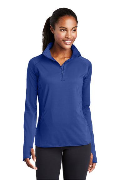 Sport-Tek LST850 Womens Sport-Wick Moisture Wicking 1/4 Zip Sweatshirt w/ Pouch Pocket True Royal Blue Model Front