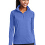 Sport-Tek Womens Sport-Wick Moisture Wicking 1/4 Zip Sweatshirt w/ Pouch Pocket - Heather True Royal Blue