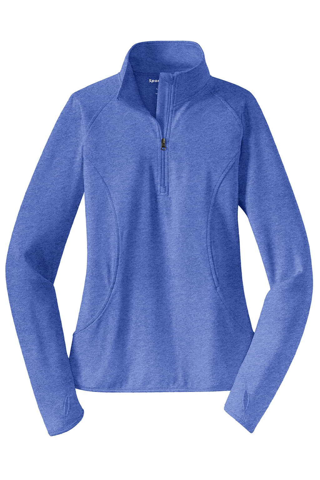 Sport-Tek LST850 Womens Sport-Wick Moisture Wicking 1/4 Zip Sweatshirt w/ Pouch Pocket Heather True Royal Blue Flat Front