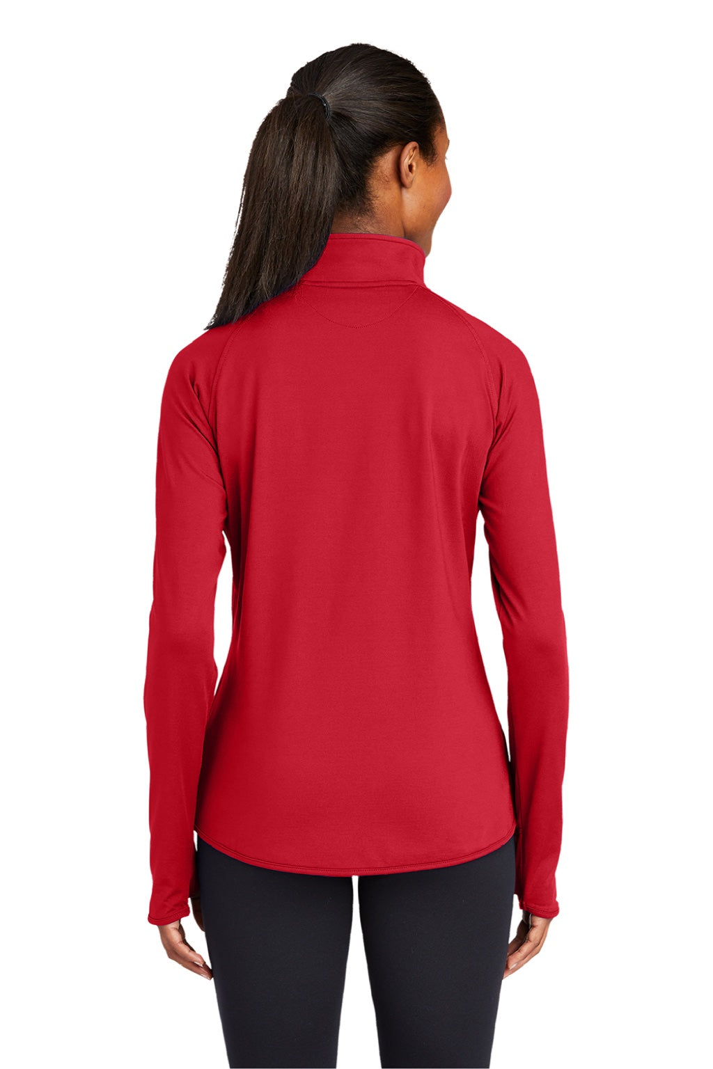 Sport-Tek LST850 Womens Sport-Wick Moisture Wicking 1/4 Zip Sweatshirt w/ Pouch Pocket True Red Model Back