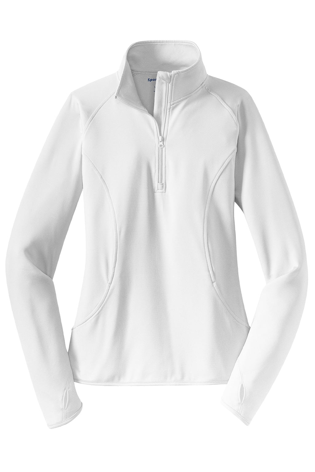 Sport-Tek LST850 Womens Sport-Wick Moisture Wicking 1/4 Zip Sweatshirt w/ Pouch Pocket White Flat Front
