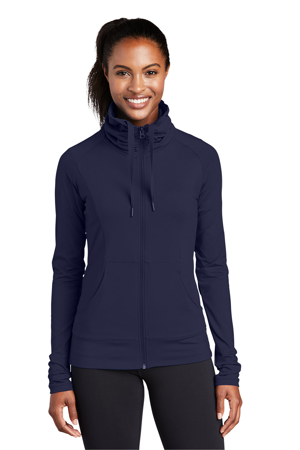 Sport-Tek LST852 Womens Sport-Wick Moisture Wicking Full Zip Jacket True Navy Blue Model Front