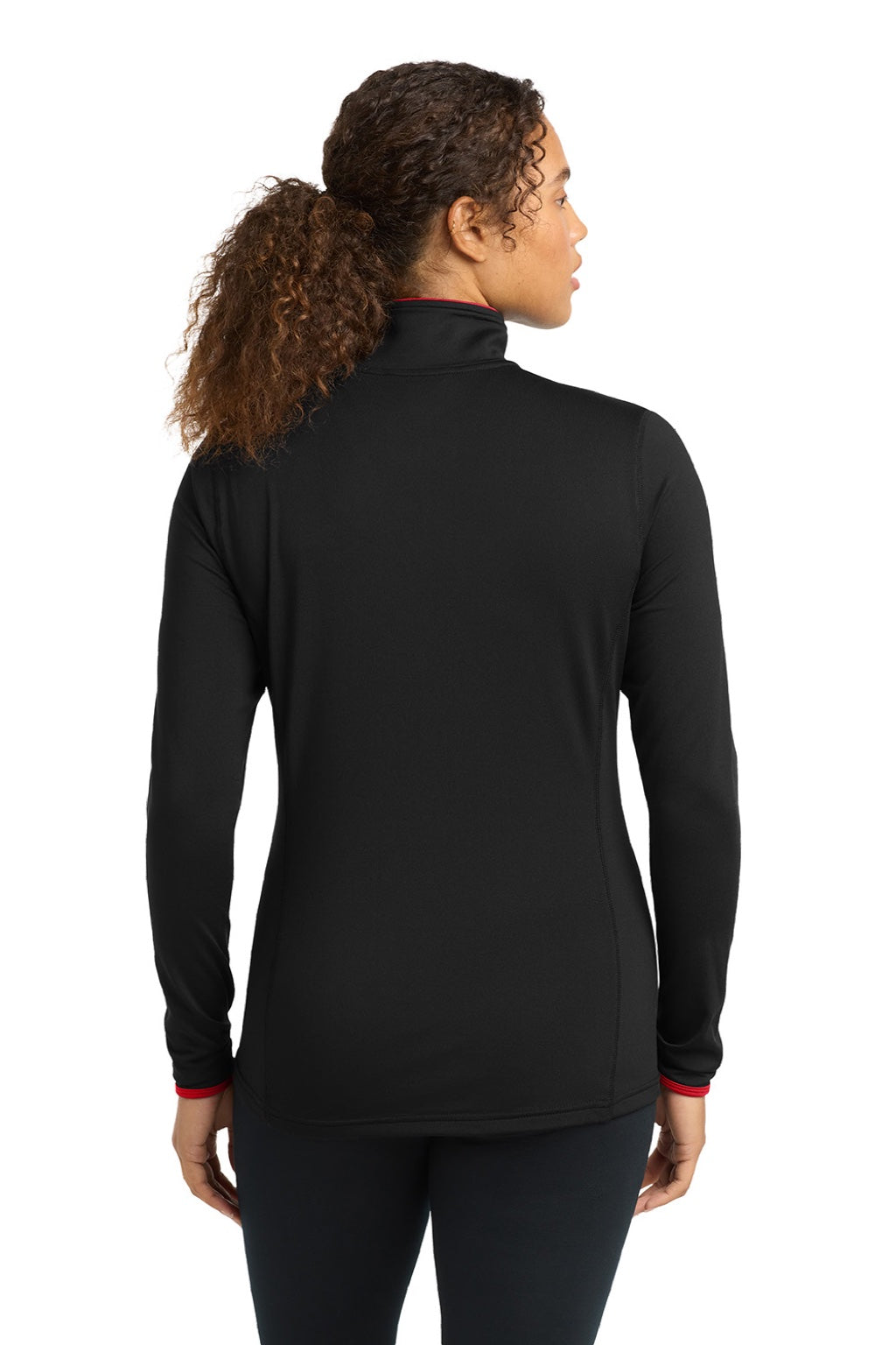 Sport-Tek LST853 Womens Sport-Wick Moisture Wicking Full Zip Jacket Black/True Red Model Back