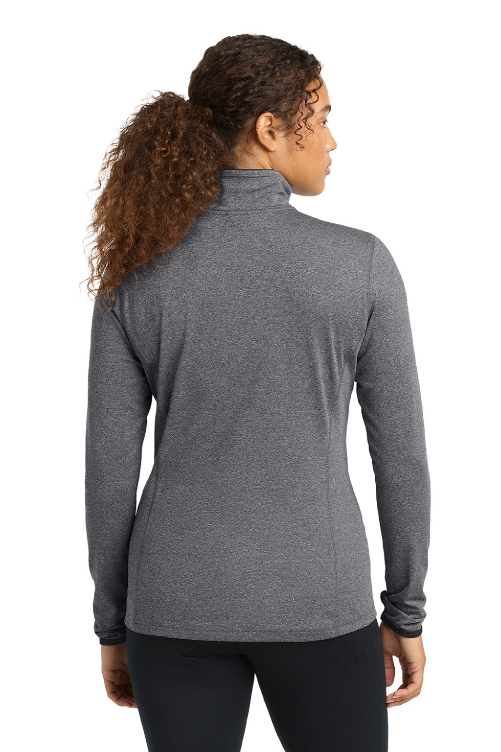 Sport-Tek LST853 Womens Sport-Wick Moisture Wicking Full Zip Jacket Heather Charcoal Grey/Charcoal Grey Model Back