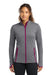 Sport-Tek LST853 Womens Sport-Wick Moisture Wicking Full Zip Jacket Heather Charcoal Grey/Pink Rush Model Front