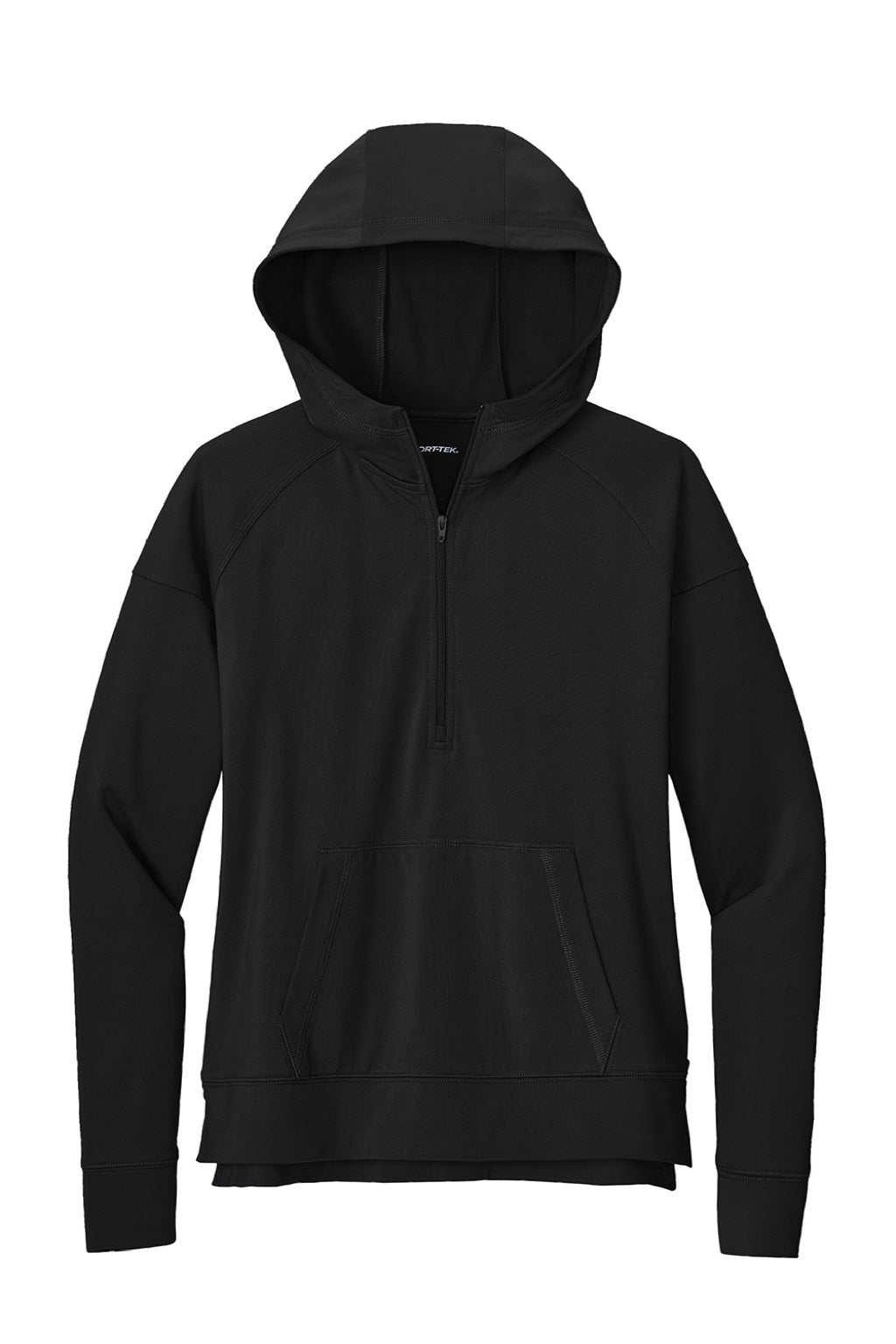 Sport-Tek LST856 Womens Sport-Wick Moisture Wicking 1/4 Zip Hooded Sweatshirt Hoodie w/ Pouch Pocket Black Flat Front