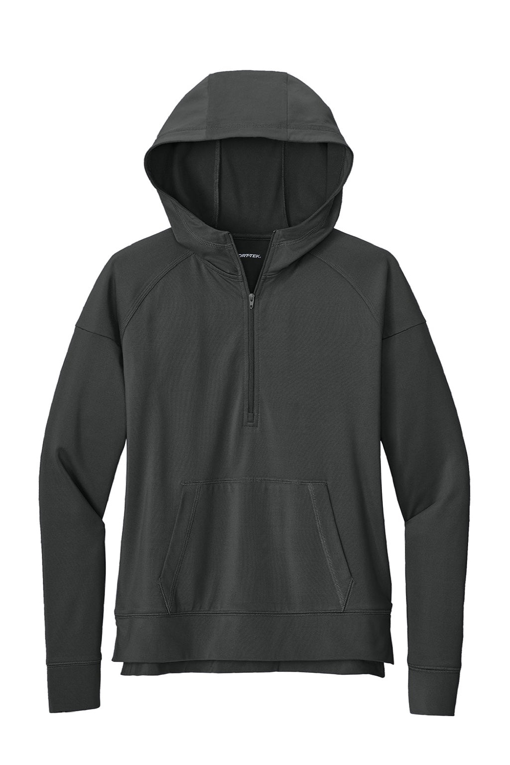 Sport-Tek LST856 Womens Sport-Wick Moisture Wicking 1/4 Zip Hooded Sweatshirt Hoodie w/ Pouch Pocket Charcoal Grey Flat Front