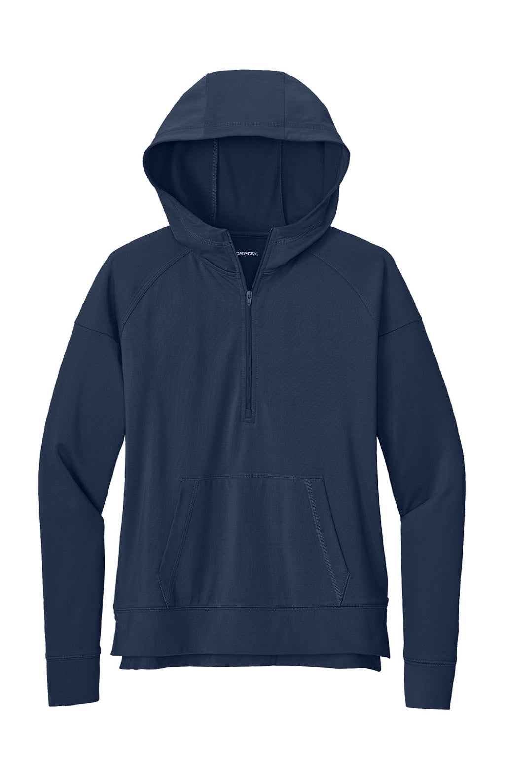 Sport-Tek LST856 Womens Sport-Wick Moisture Wicking 1/4 Zip Hooded Sweatshirt Hoodie w/ Pouch Pocket True Navy Blue Flat Front