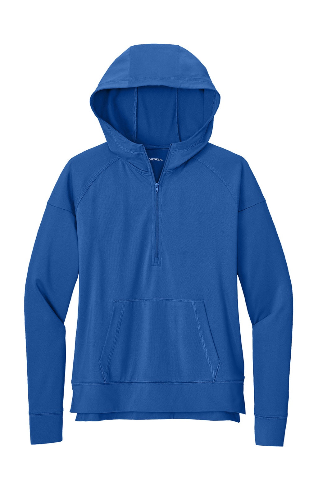 Sport-Tek LST856 Womens Sport-Wick Moisture Wicking 1/4 Zip Hooded Sweatshirt Hoodie w/ Pouch Pocket True Royal Blue Flat Front
