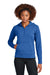Sport-Tek LST856 Womens Sport-Wick Moisture Wicking 1/4 Zip Hooded Sweatshirt Hoodie w/ Pouch Pocket True Royal Blue Model Front