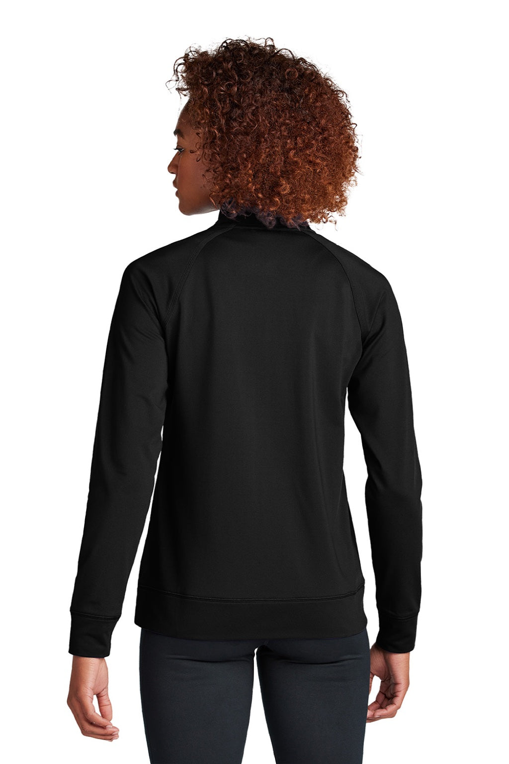 Sport-Tek LST857 Womens Sport-Wick Moisture Wicking Full Zip Cadet Jacket Black Model Back