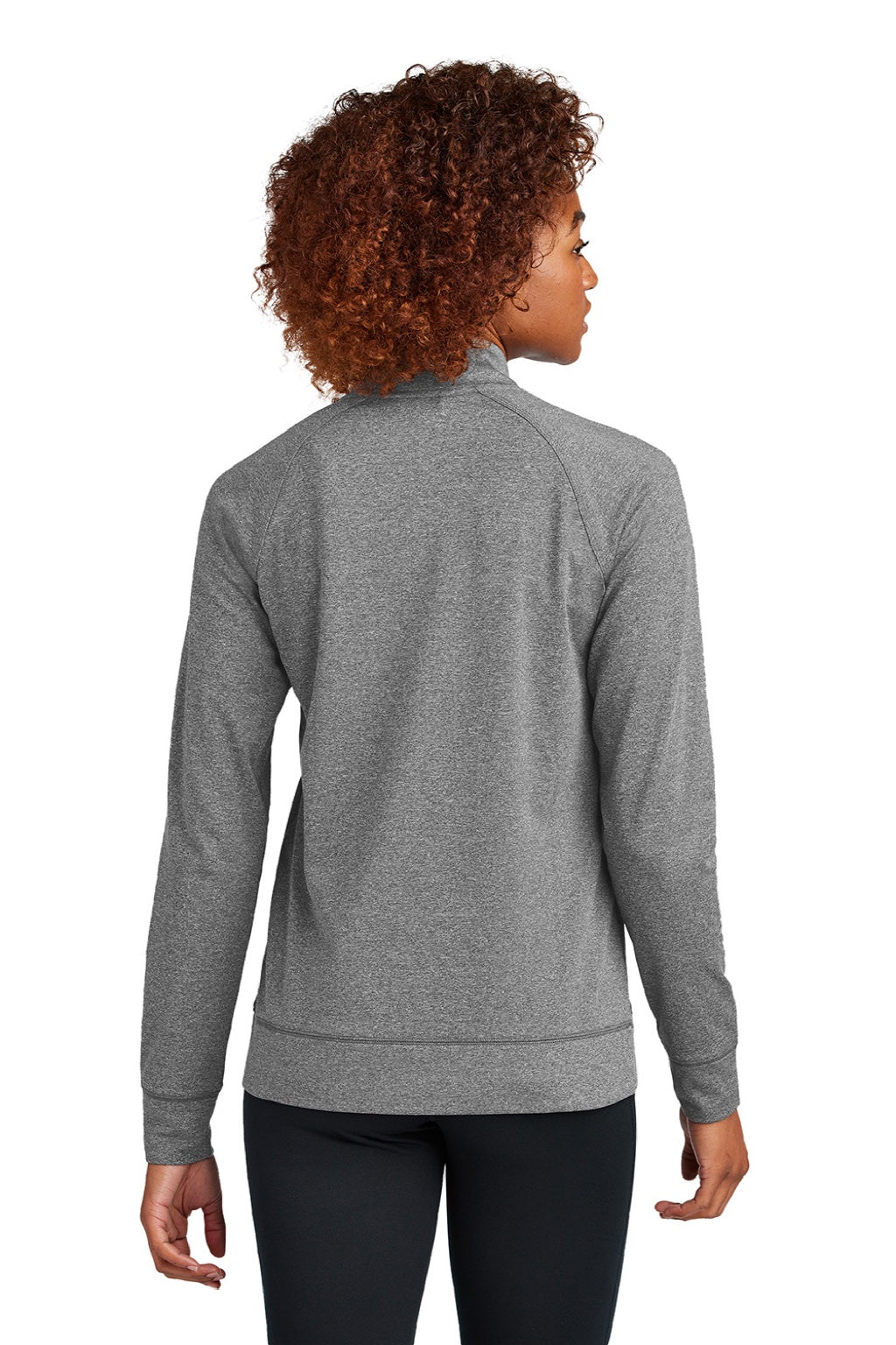 Sport-Tek LST857 Womens Sport-Wick Moisture Wicking Full Zip Cadet Jacket Heather Charcoal Grey Model Back