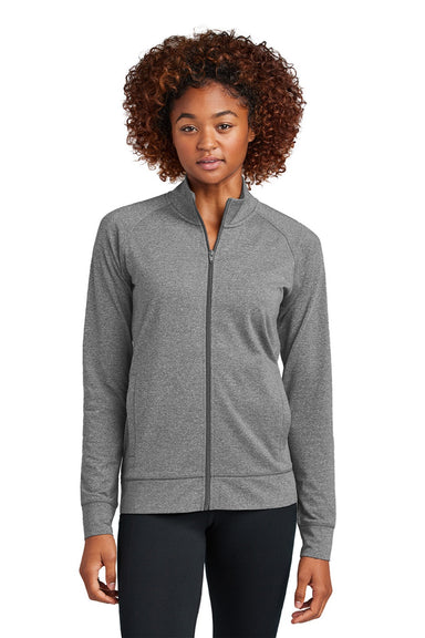 Sport-Tek LST857 Womens Sport-Wick Moisture Wicking Full Zip Cadet Jacket Heather Charcoal Grey Model Front