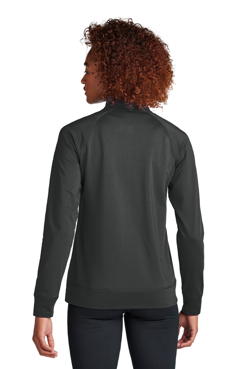 Sport-Tek LST857 Womens Sport-Wick Moisture Wicking Full Zip Cadet Jacket Charcoal Grey Model Back