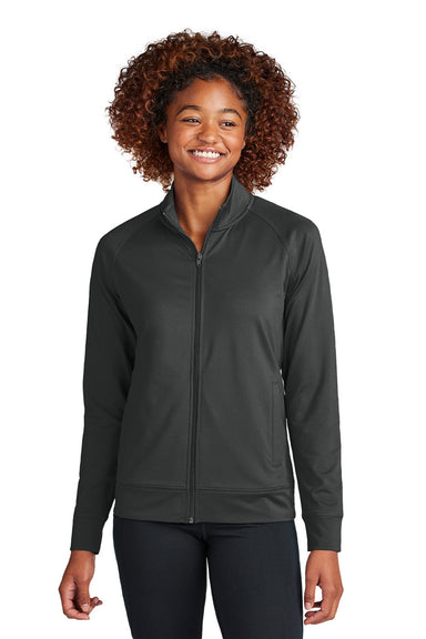 Sport-Tek LST857 Womens Sport-Wick Moisture Wicking Full Zip Cadet Jacket Charcoal Grey Model Front