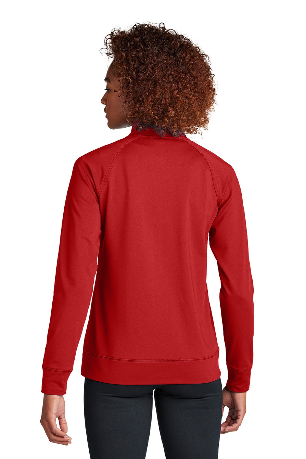 Sport-Tek LST857 Womens Sport-Wick Moisture Wicking Full Zip Cadet Jacket Deep Red Model Back