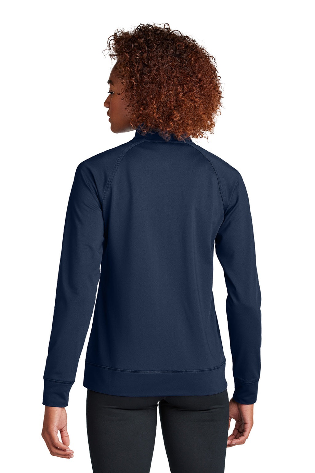 Sport-Tek LST857 Womens Sport-Wick Moisture Wicking Full Zip Cadet Jacket True Navy Blue Model Back