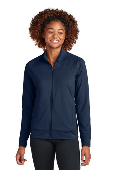 Sport-Tek LST857 Womens Sport-Wick Moisture Wicking Full Zip Cadet Jacket True Navy Blue Model Front