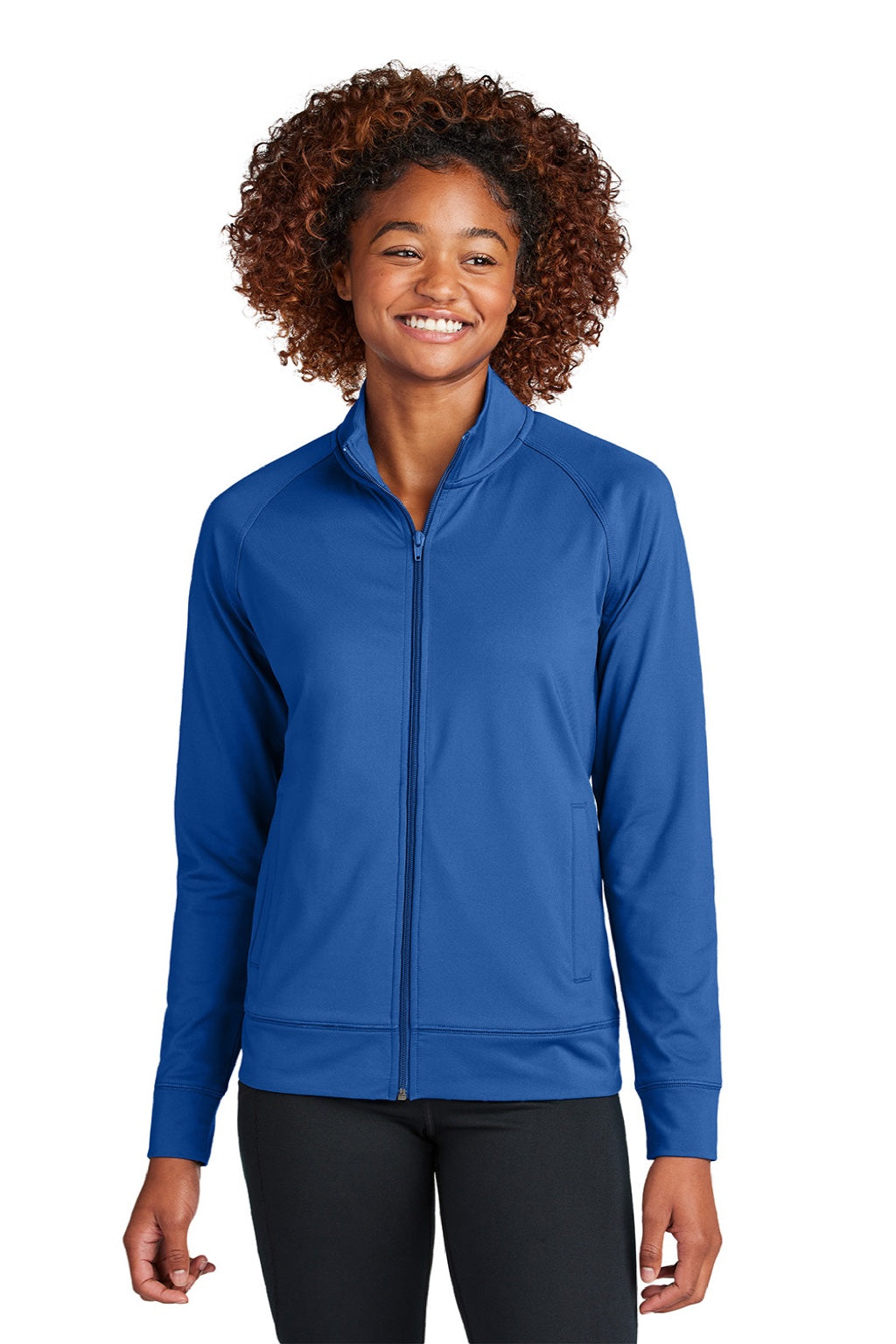 Sport-Tek LST857 Womens Sport-Wick Moisture Wicking Full Zip Cadet Jacket True Royal Blue Model Front
