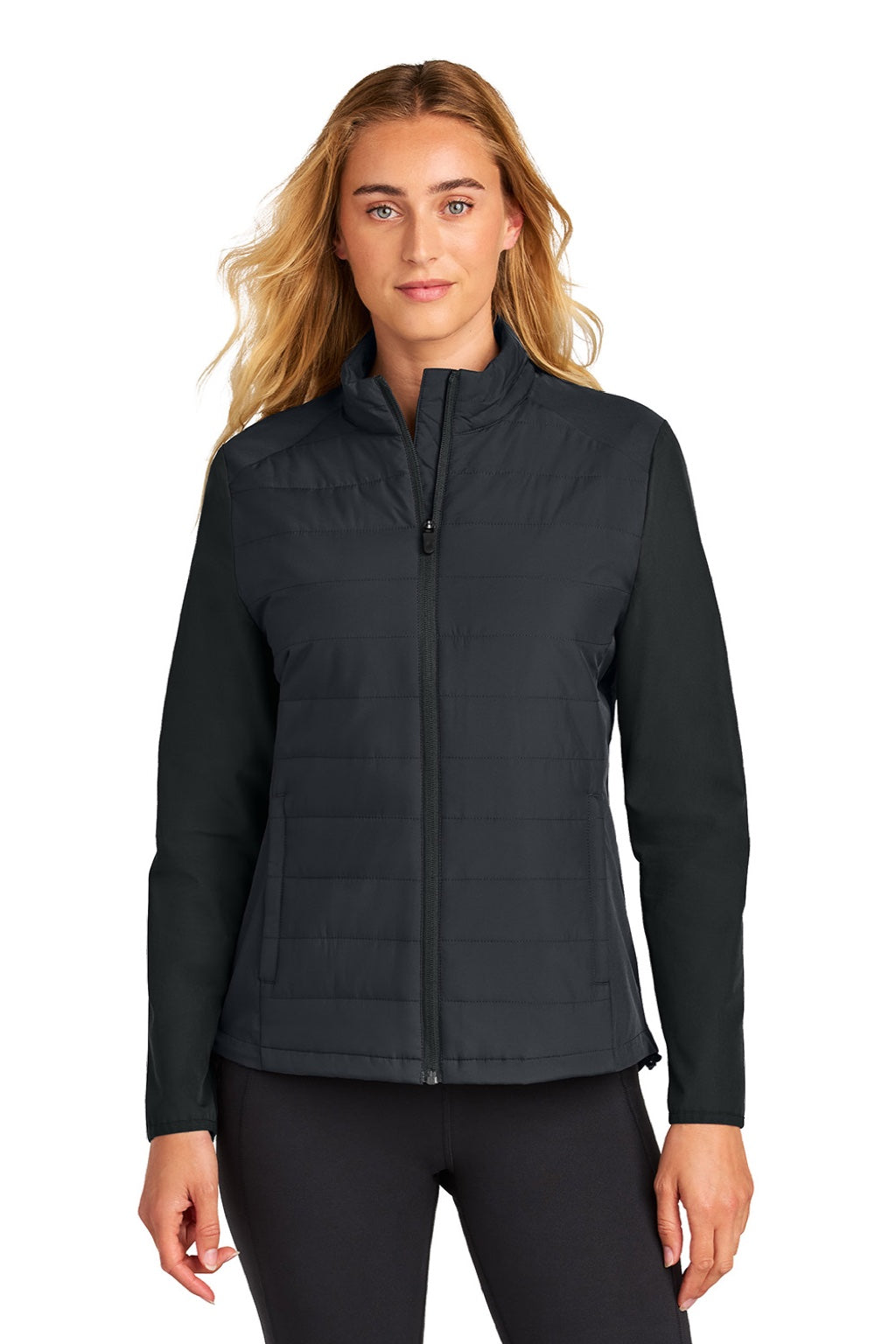 Sport-Tek LST940 Womens Teknical Hybrid Full Zip Jacket Black Model Front