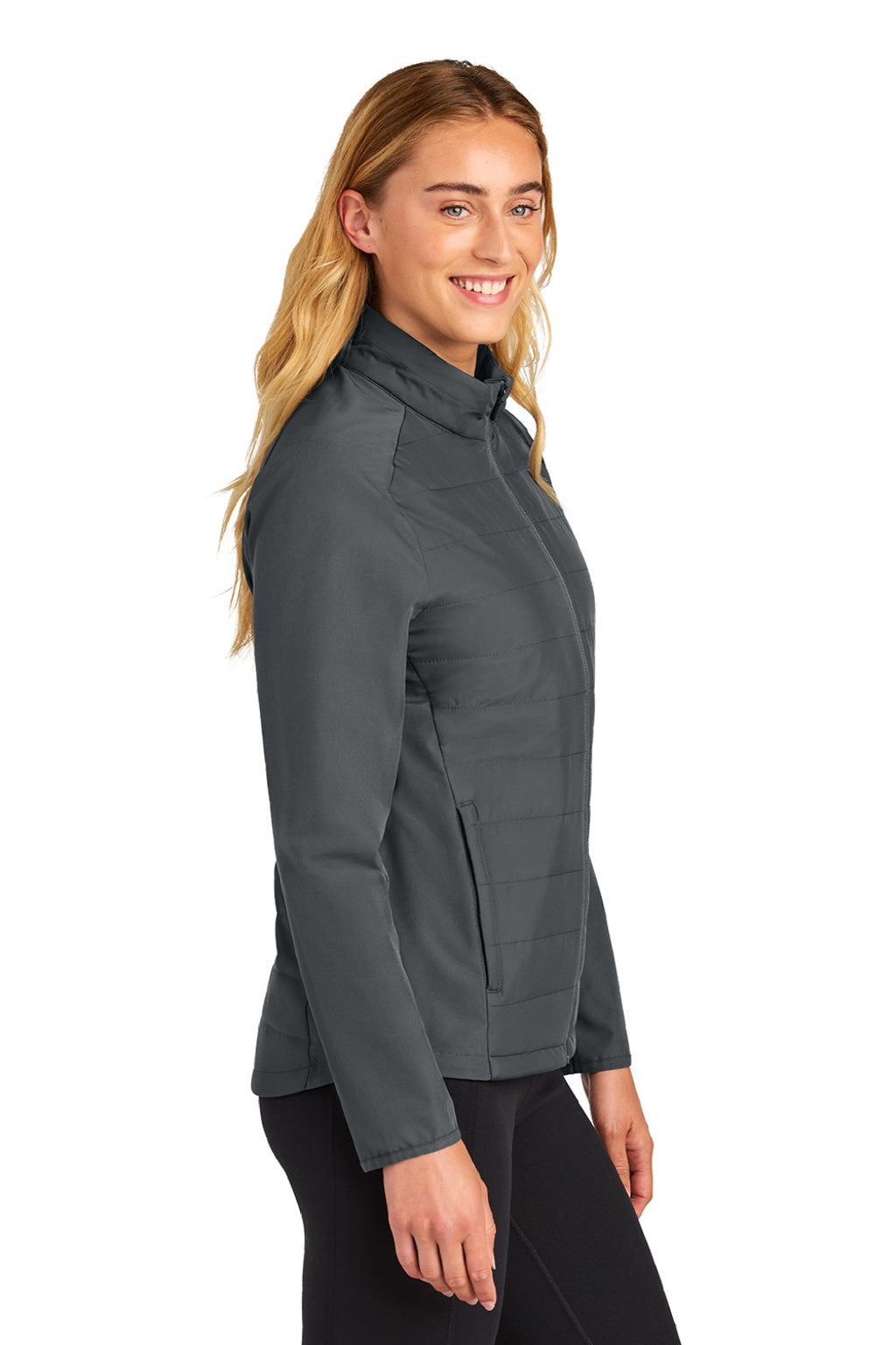 Sport-Tek LST940 Womens Teknical Hybrid Full Zip Jacket Iron Grey Model Side