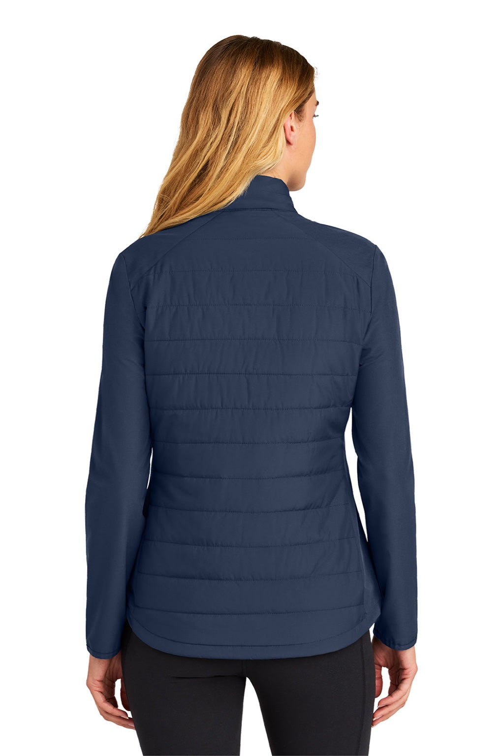 Sport-Tek LST940 Womens Teknical Hybrid Full Zip Jacket True Navy Blue Model Back