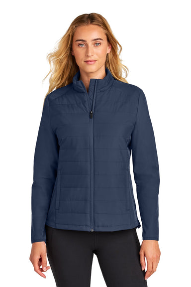Sport-Tek LST940 Womens Teknical Hybrid Full Zip Jacket True Navy Blue Model Front