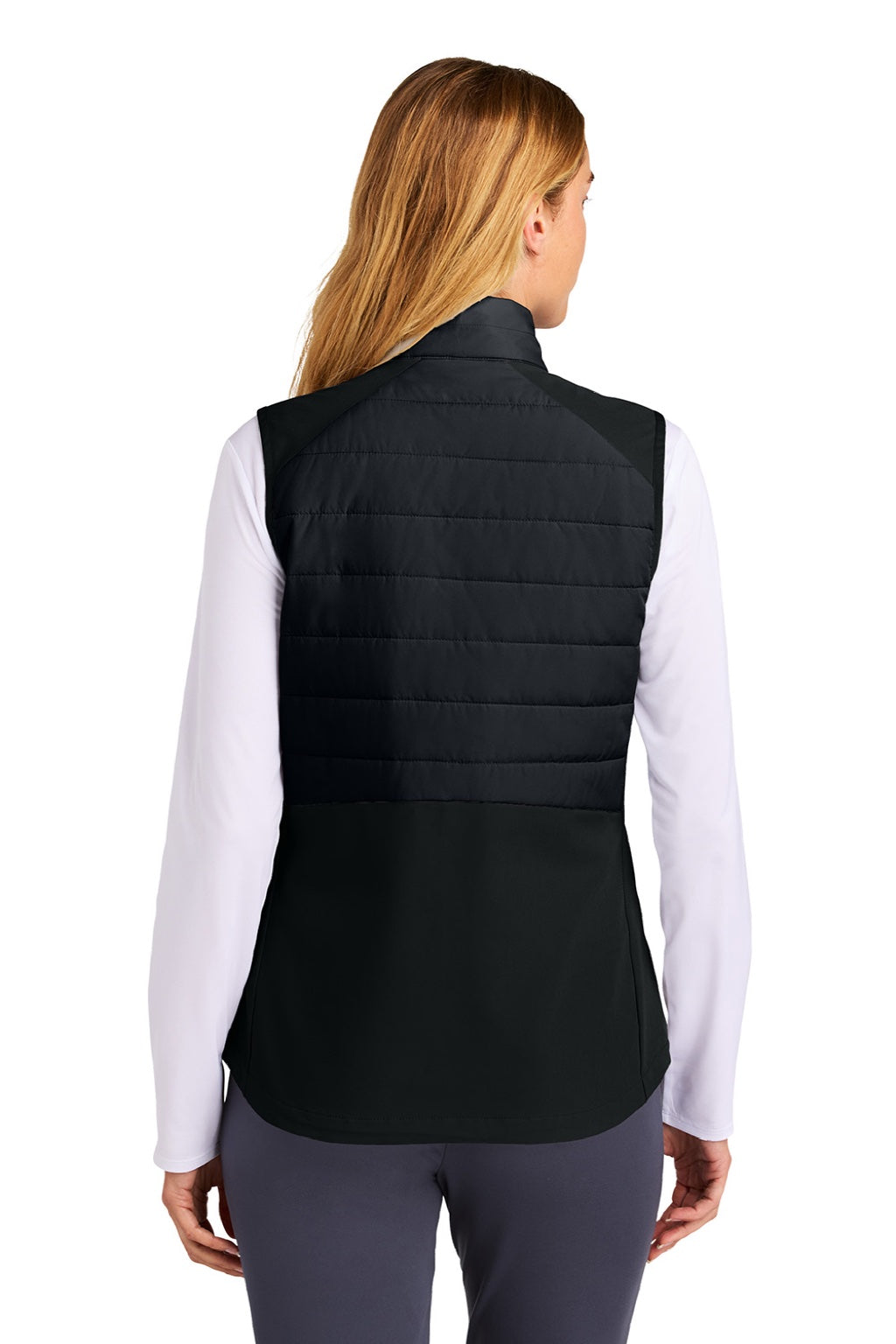 Sport-Tek LST941 Womens Teknical Hybrid Full Zip Vest Black Model Back