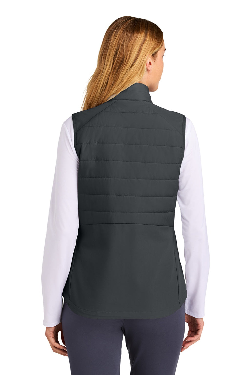 Sport-Tek LST941 Womens Teknical Hybrid Full Zip Vest Iron Grey Model Back