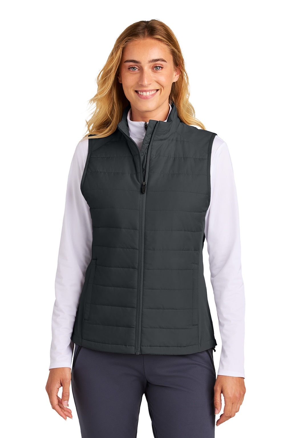 Sport-Tek LST941 Womens Teknical Hybrid Full Zip Vest Iron Grey Model Front