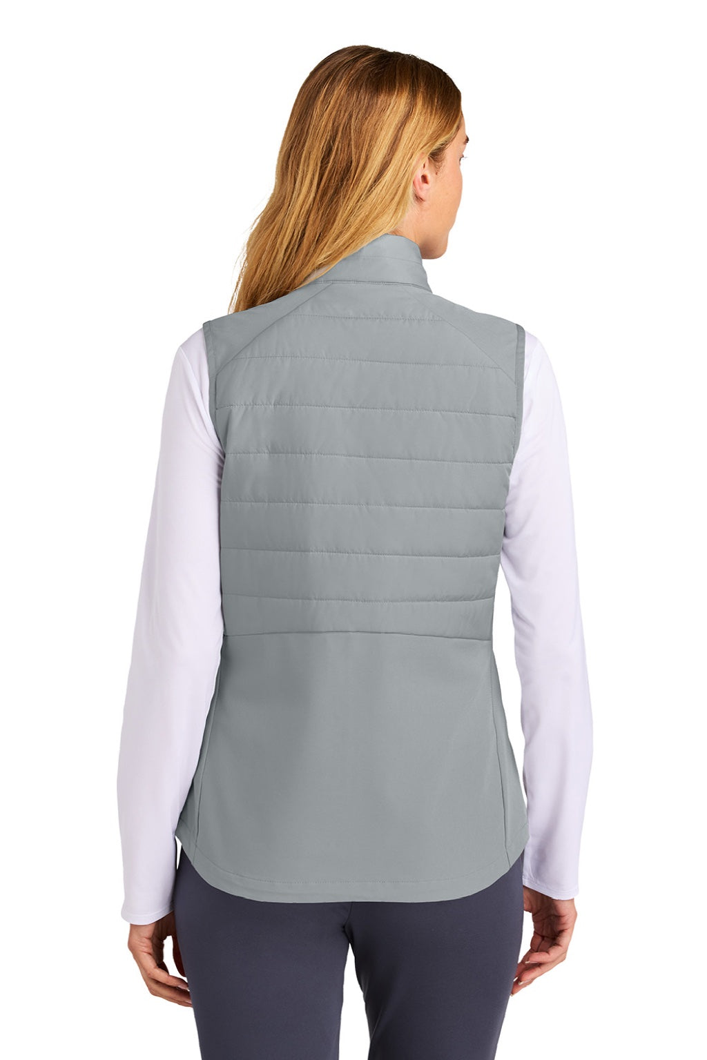 Sport-Tek LST941 Womens Teknical Hybrid Full Zip Vest Silver Grey Model Back