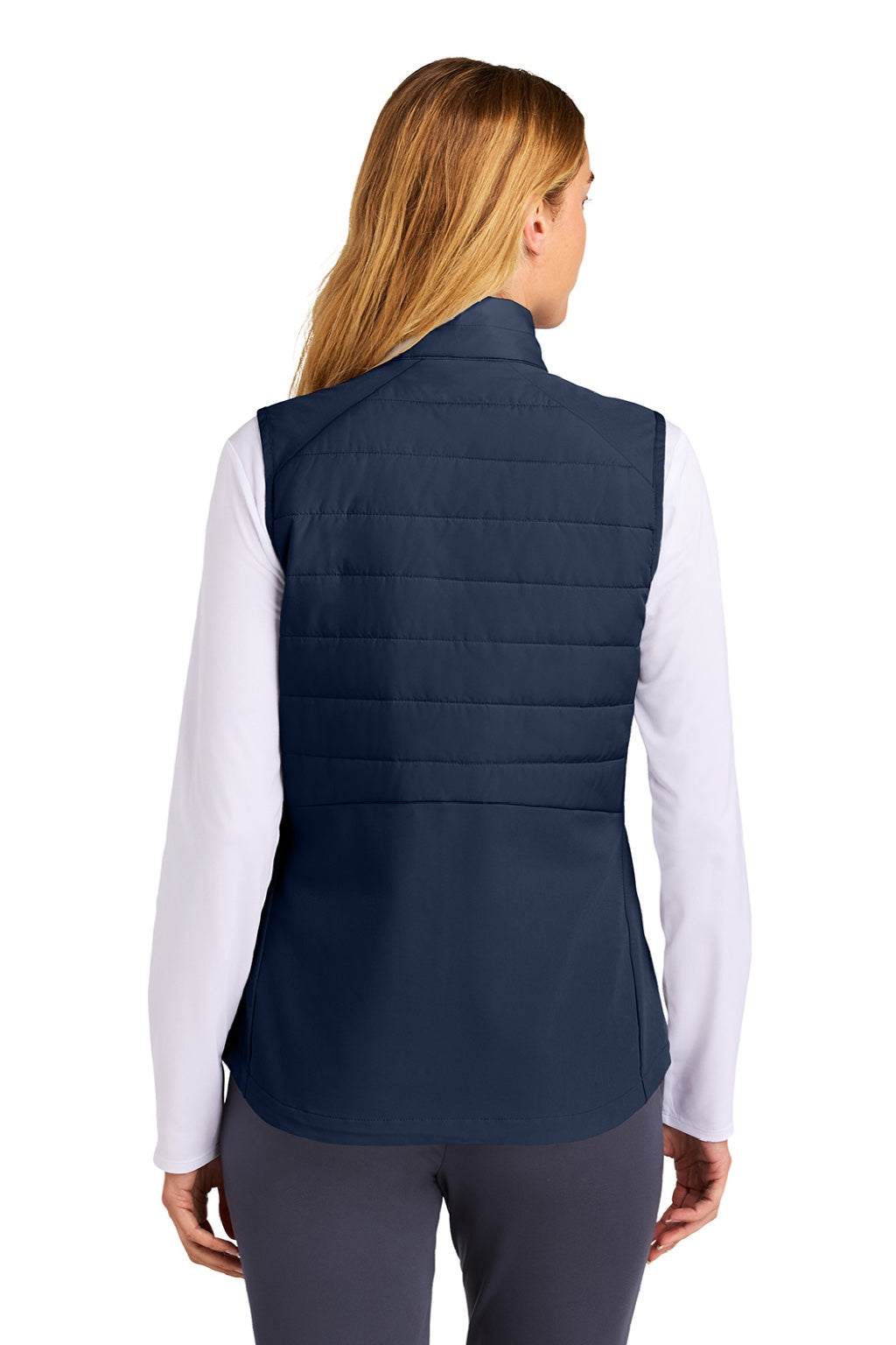 Sport-Tek LST941 Womens Teknical Hybrid Full Zip Vest True Navy Blue Model Back