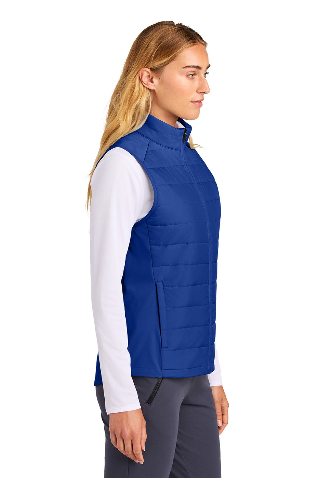 Sport-Tek LST941 Womens Teknical Hybrid Full Zip Vest True Royal Blue Model Side