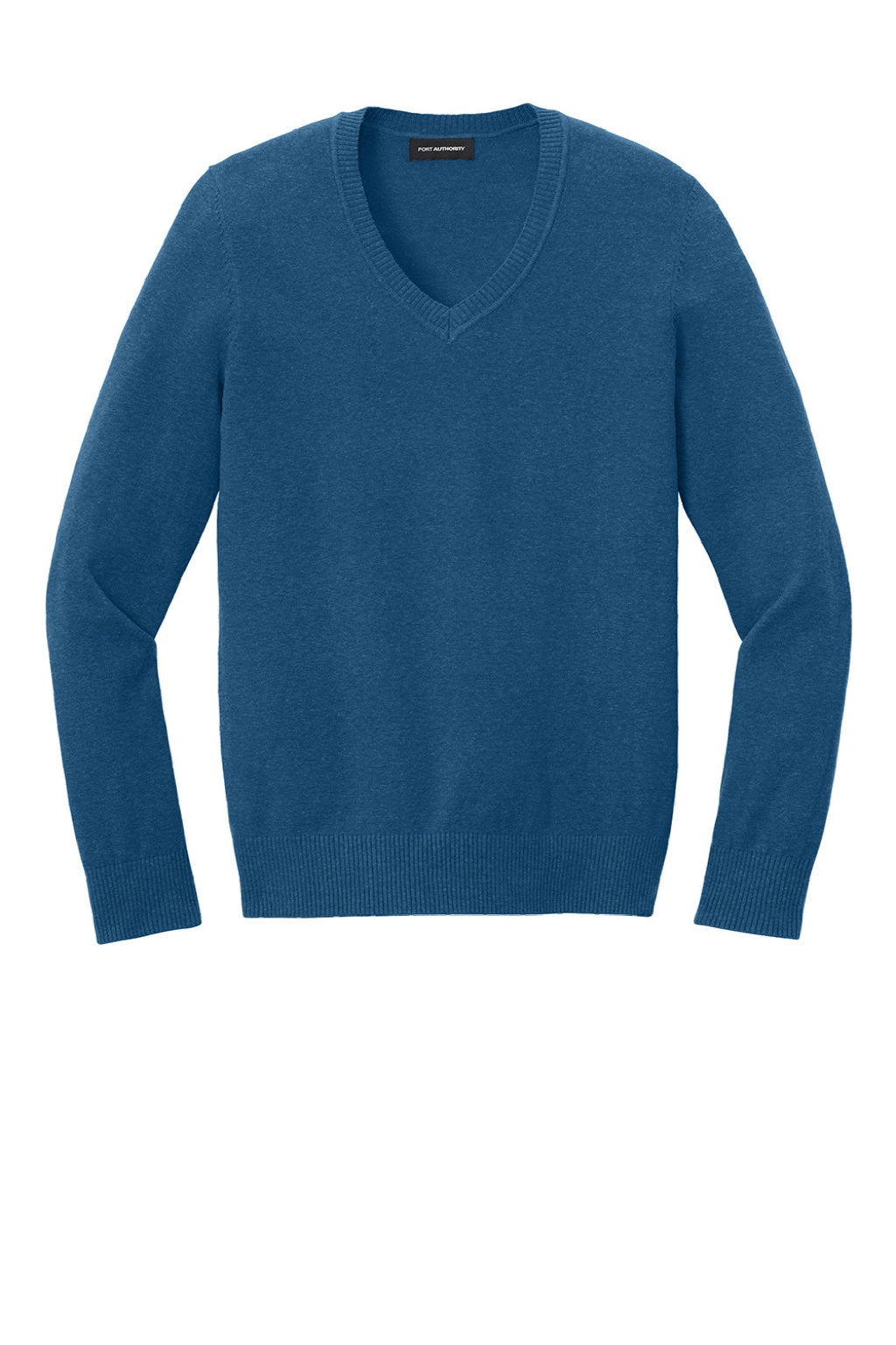 Port Authority LSW2850 Womens Easy Care Long Sleeve V-Neck Sweater Heather Aegean Blue Flat Front