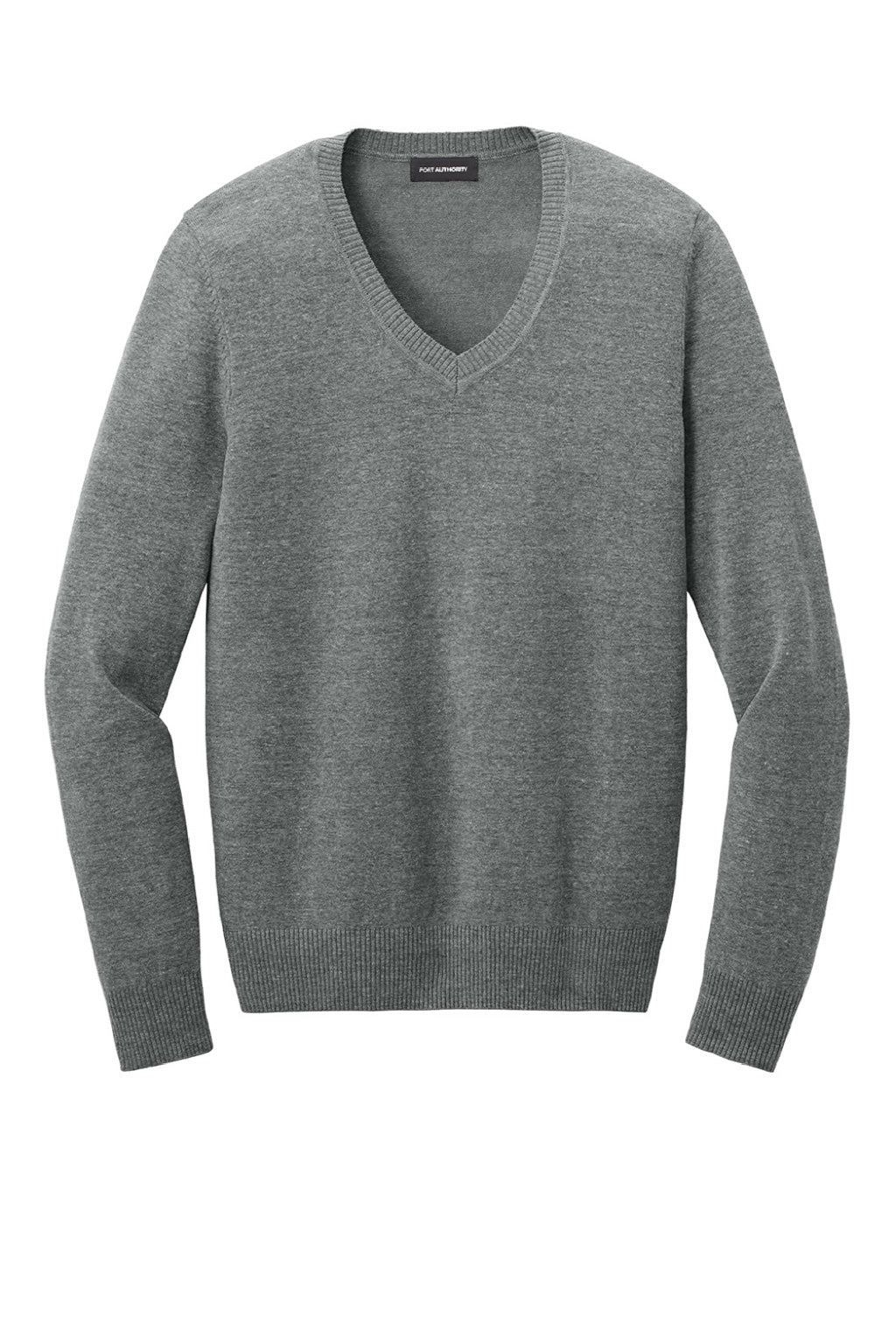 Port Authority LSW2850 Womens Easy Care Long Sleeve V-Neck Sweater Heather Medium Grey Flat Front