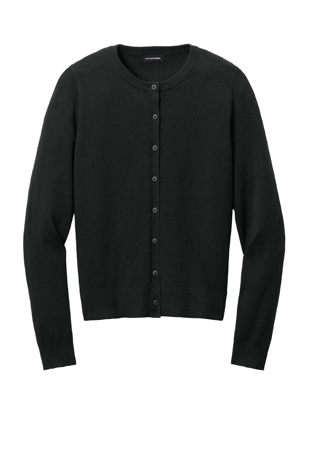 Port Authority LSW2870 Womens Easy Care Long Sleeve Button Front Cardigan Sweater Deep Black Flat Front
