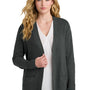 Port Authority Womens Easy Care Open Front Long Sleeve Cardigan Sweater w/ Pockets - Heather Charcoal Grey